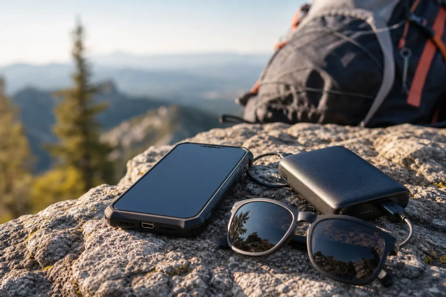 Lifestyle scene illustrating the phone mount setup we recommend for road trips